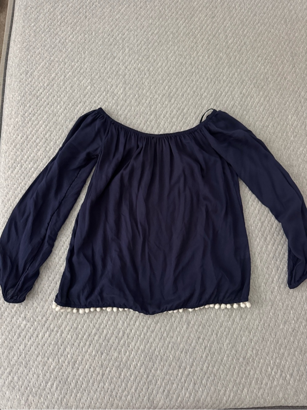 Lilly Pulitzer Navy Off-Shoulder Top with Pom Hem